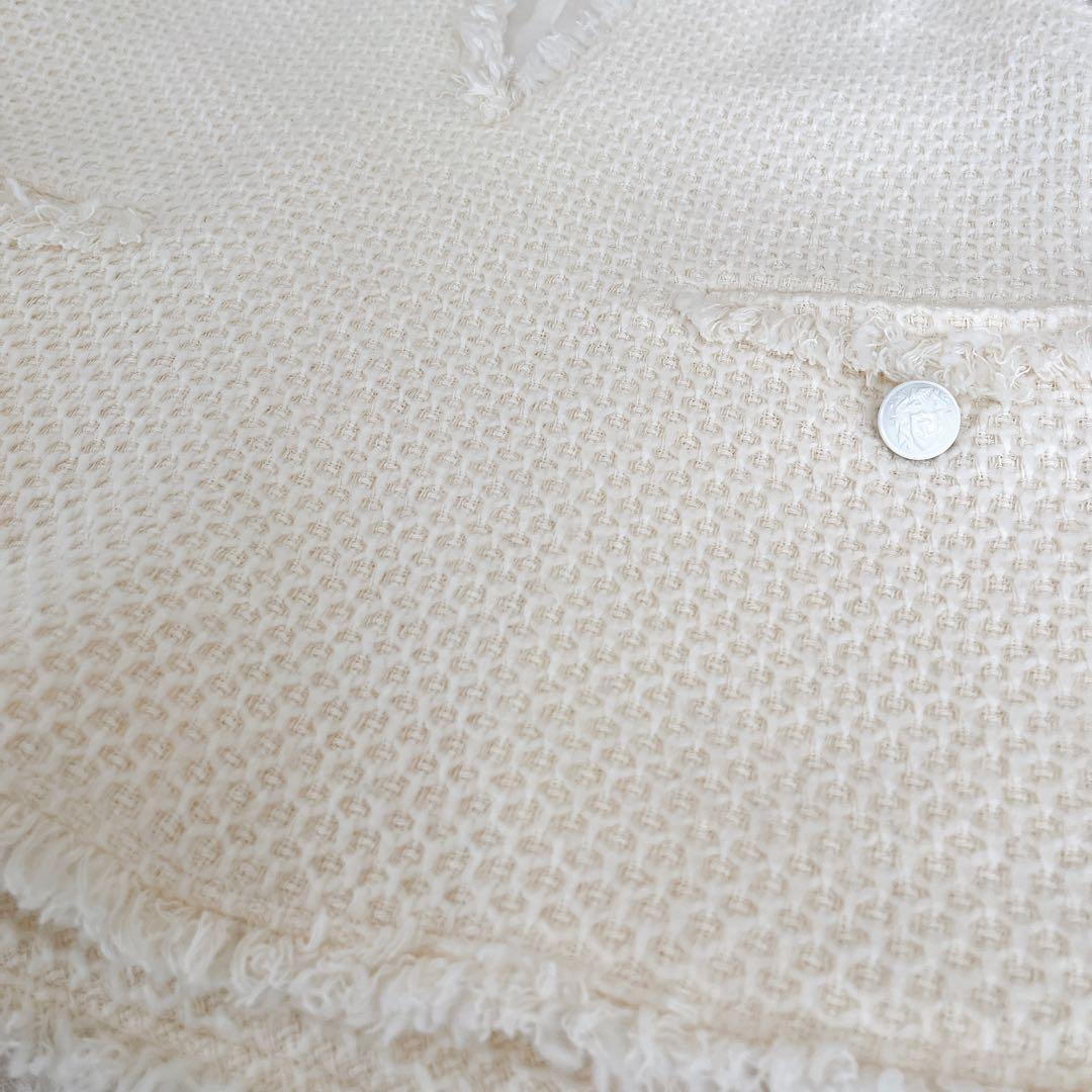 美品 アルアバイル ツイードベスト ツイードジレ ニットベスト M フリンジ 白