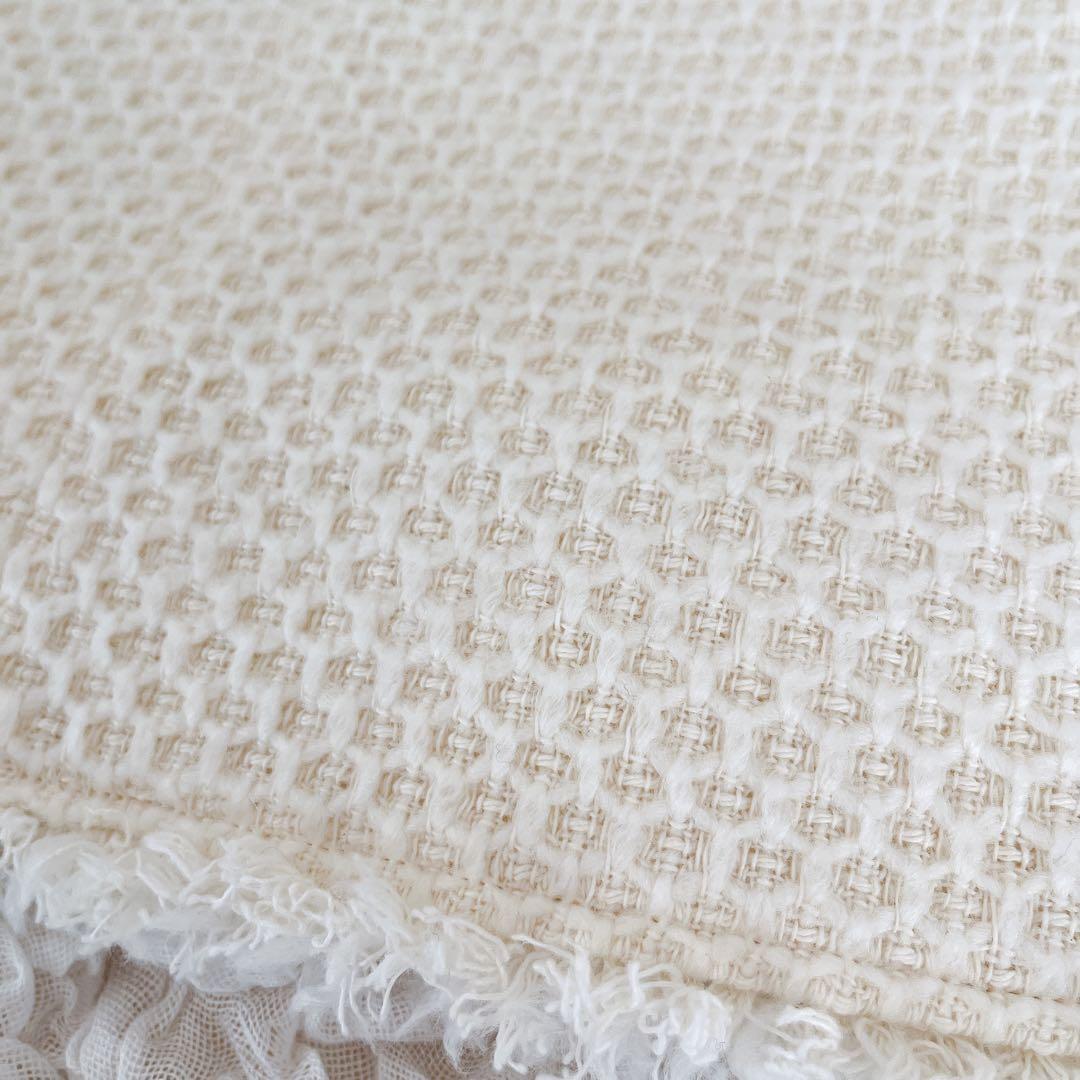 美品 アルアバイル ツイードベスト ツイードジレ ニットベスト M フリンジ 白