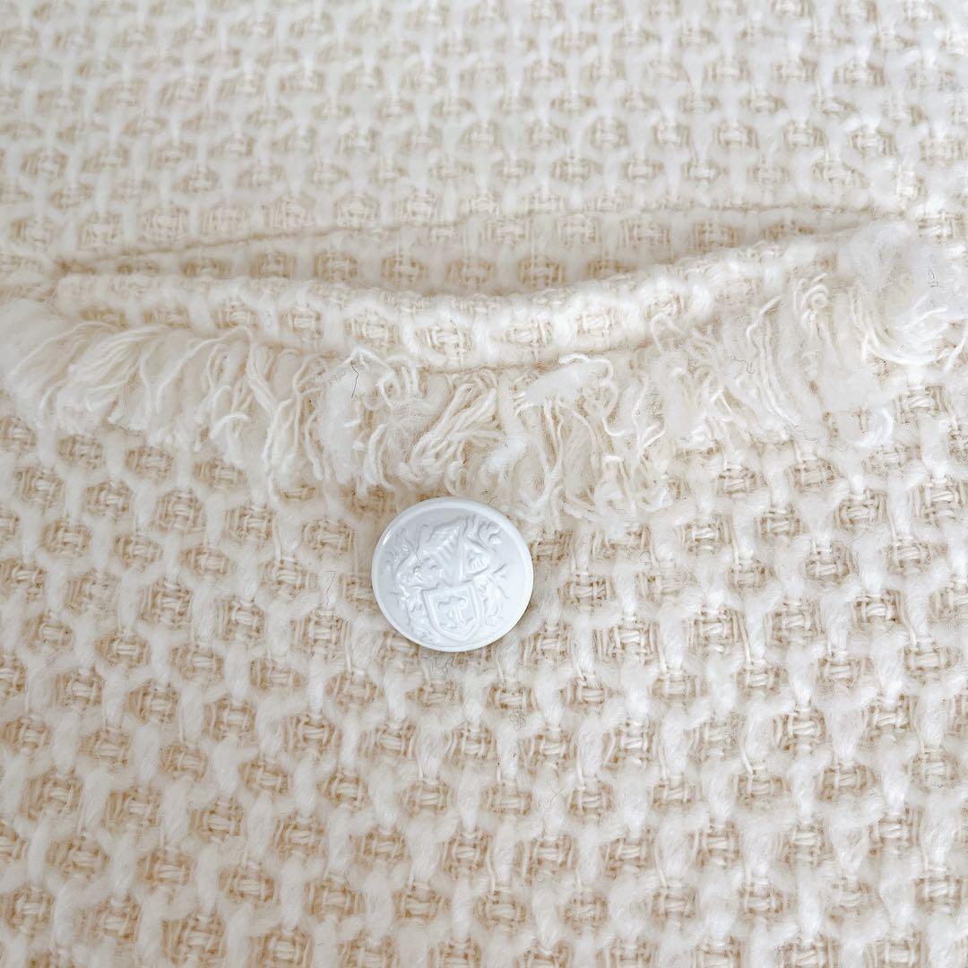 美品 アルアバイル ツイードベスト ツイードジレ ニットベスト M フリンジ 白