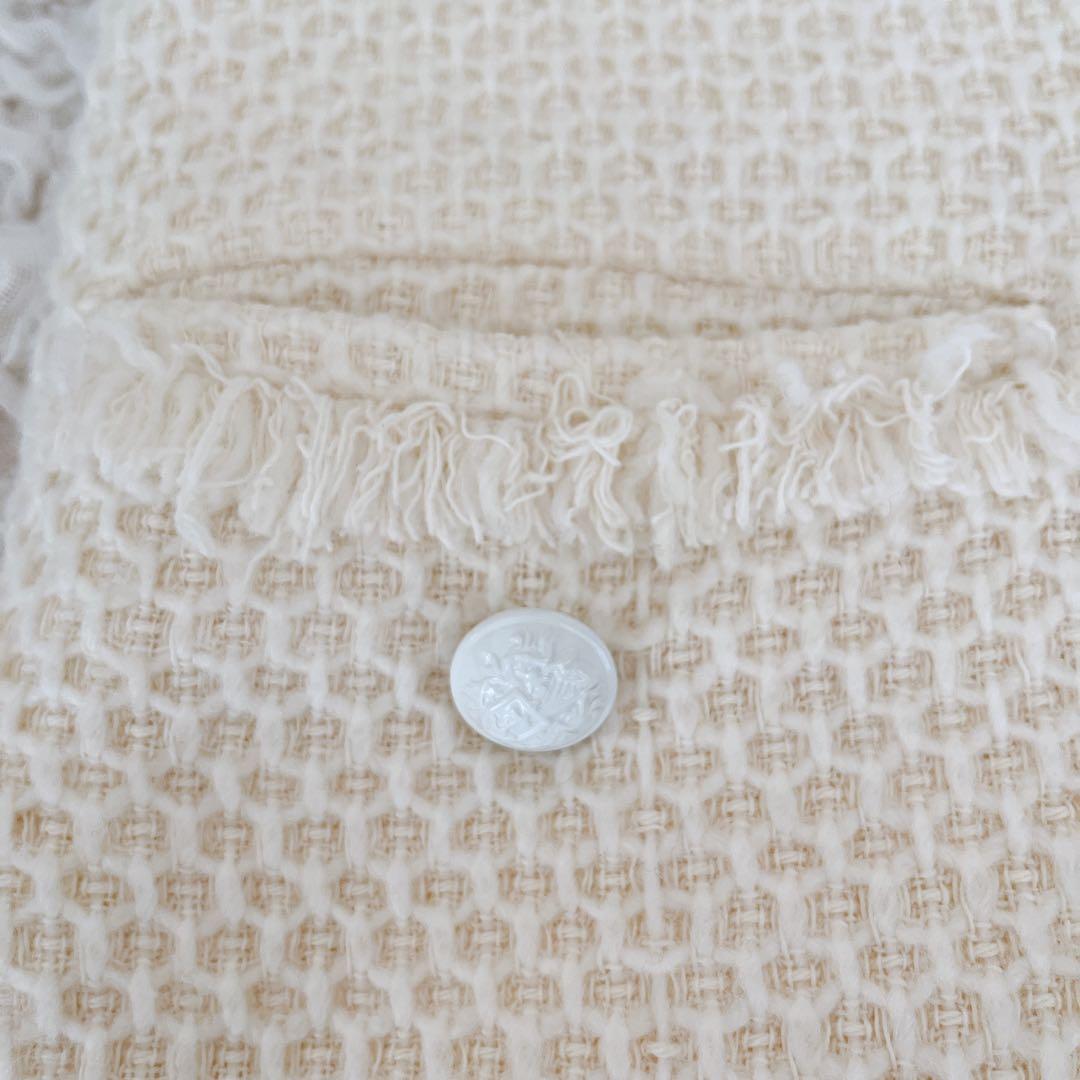 美品 アルアバイル ツイードベスト ツイードジレ ニットベスト M フリンジ 白