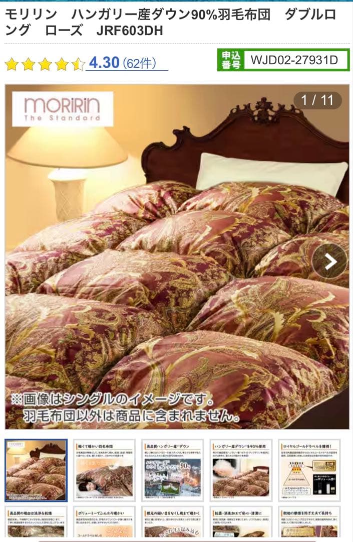 モリリン ダブルサイズ掛け布団 JRF603DH