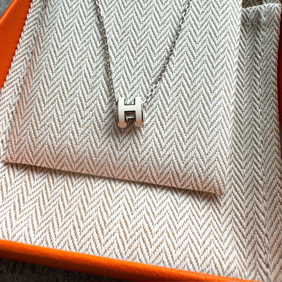 新品未使用　HERMES　ポップH ミニ　ネックレス　ホワイト×シルバー