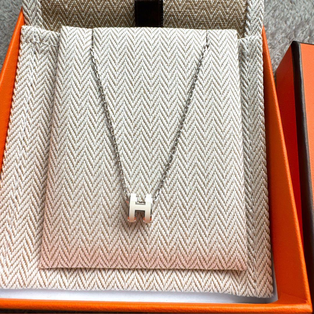 新品未使用　HERMES　ポップH ミニ　ネックレス　ホワイト×シルバー