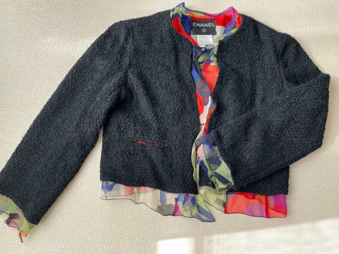 チワワンさん専用！！ CHANEL ノーカラージャケット 38サイズ　ブラック