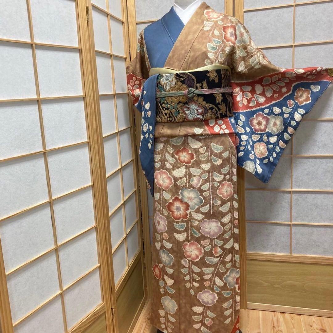 ［0537］訪問着 美品 未使用 辻ヶ花 絞り しつけ付 正絹 着物 袷