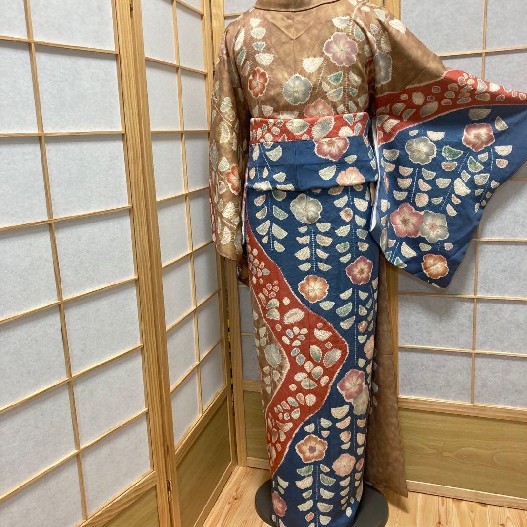 ［0537］訪問着 美品 未使用 辻ヶ花 絞り しつけ付 正絹 着物 袷