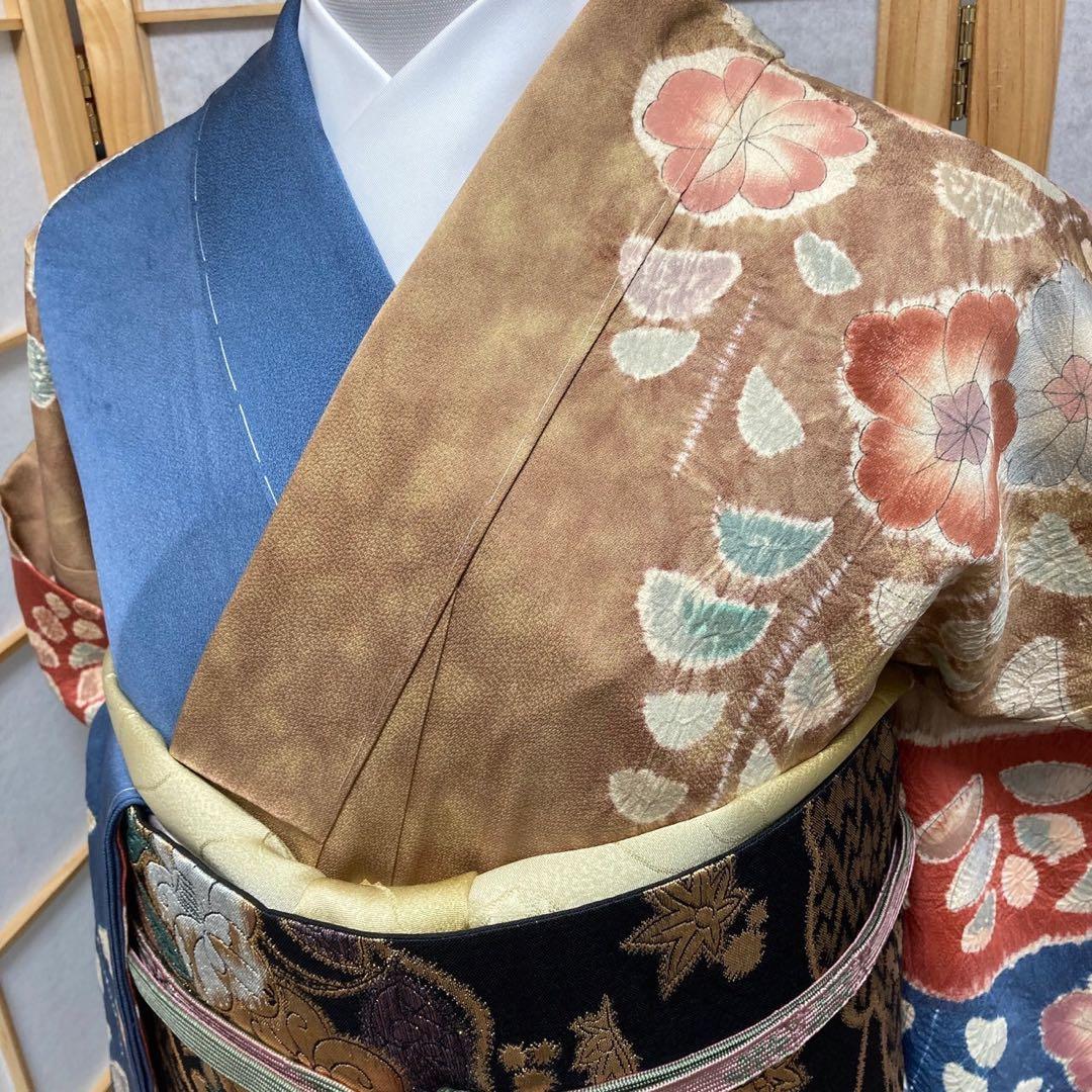 ［0537］訪問着 美品 未使用 辻ヶ花 絞り しつけ付 正絹 着物 袷