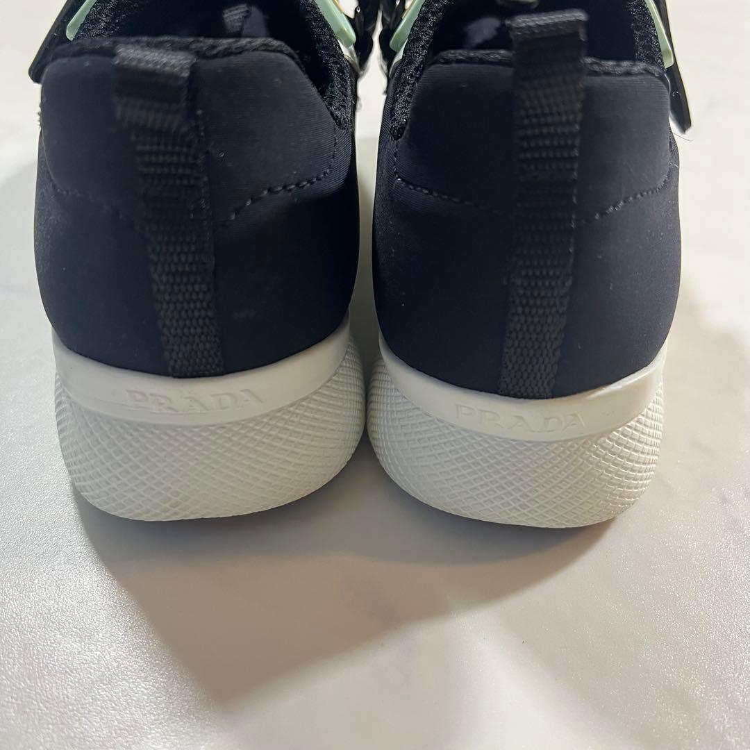 プラダスポーツ ベルクロ スニーカー 靴 黒 ラバーロゴ 花 23-23.5