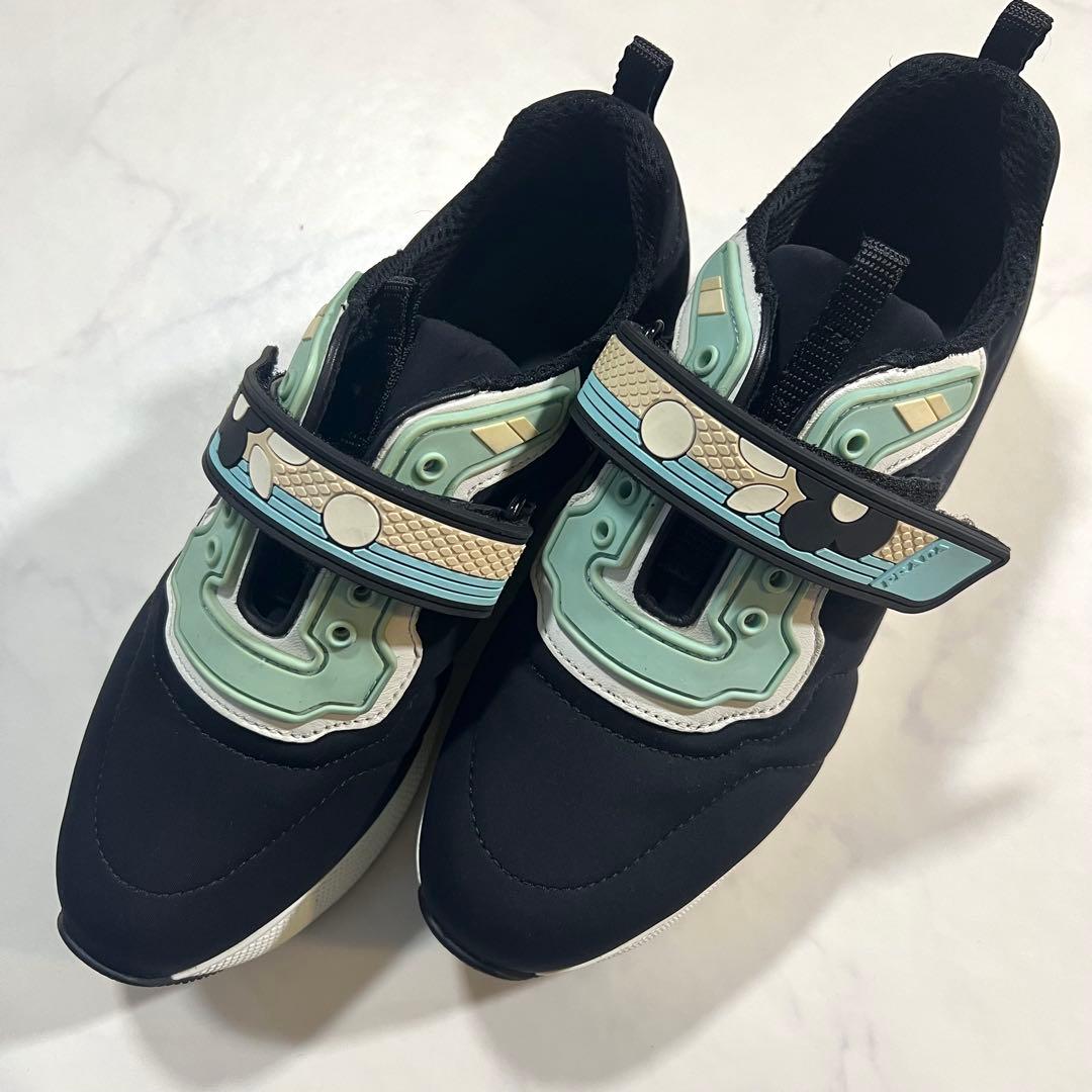 プラダスポーツ ベルクロ スニーカー 靴 黒 ラバーロゴ 花 23-23.5