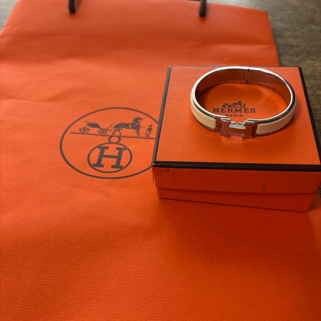 HERMES バングル ホワイト・シルバー※おまけ　紙袋