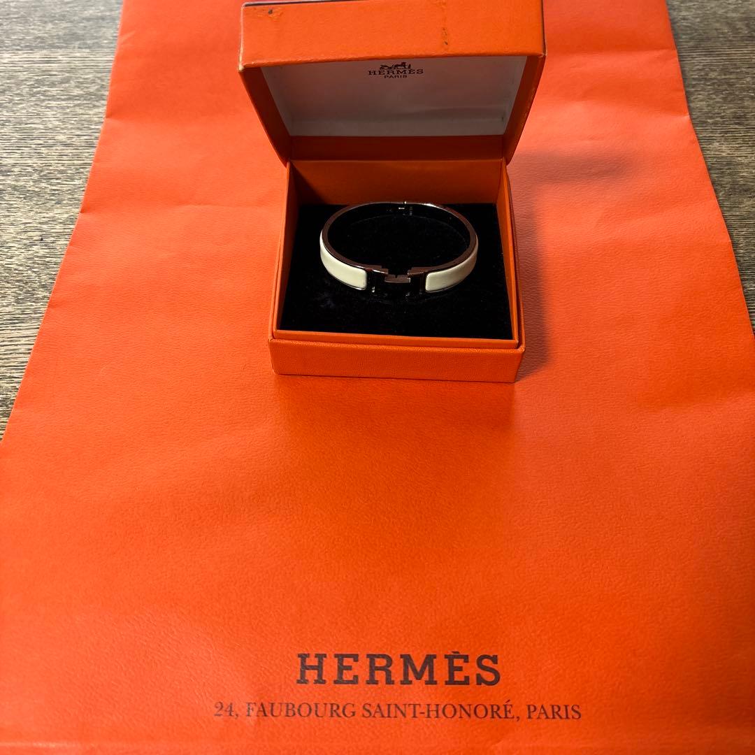 HERMES バングル ホワイト・シルバー※おまけ　紙袋