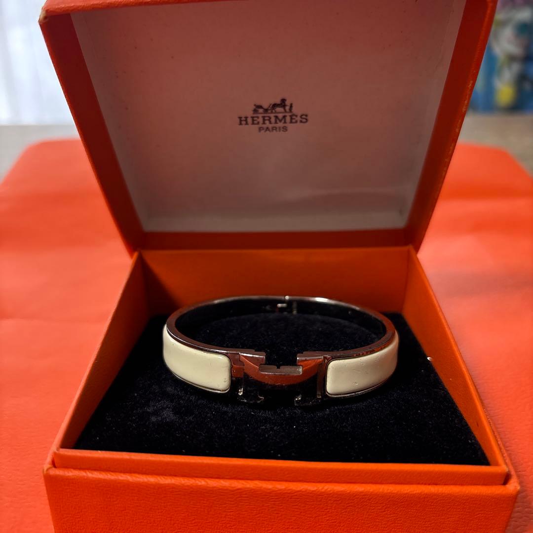 HERMES バングル ホワイト・シルバー※おまけ　紙袋