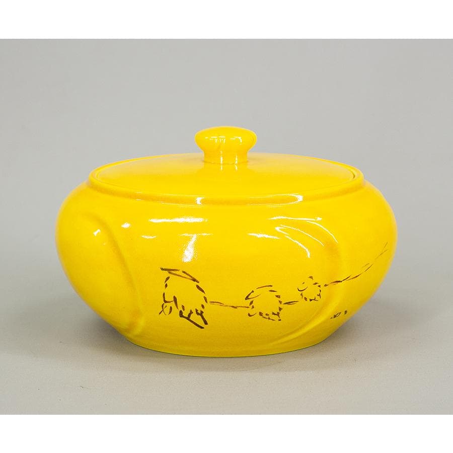 加賀瑞山 作 堀内宗完 兼中斎 絵書付 花押 黄交趾釉 捻梅平水指 共箱 茶道具