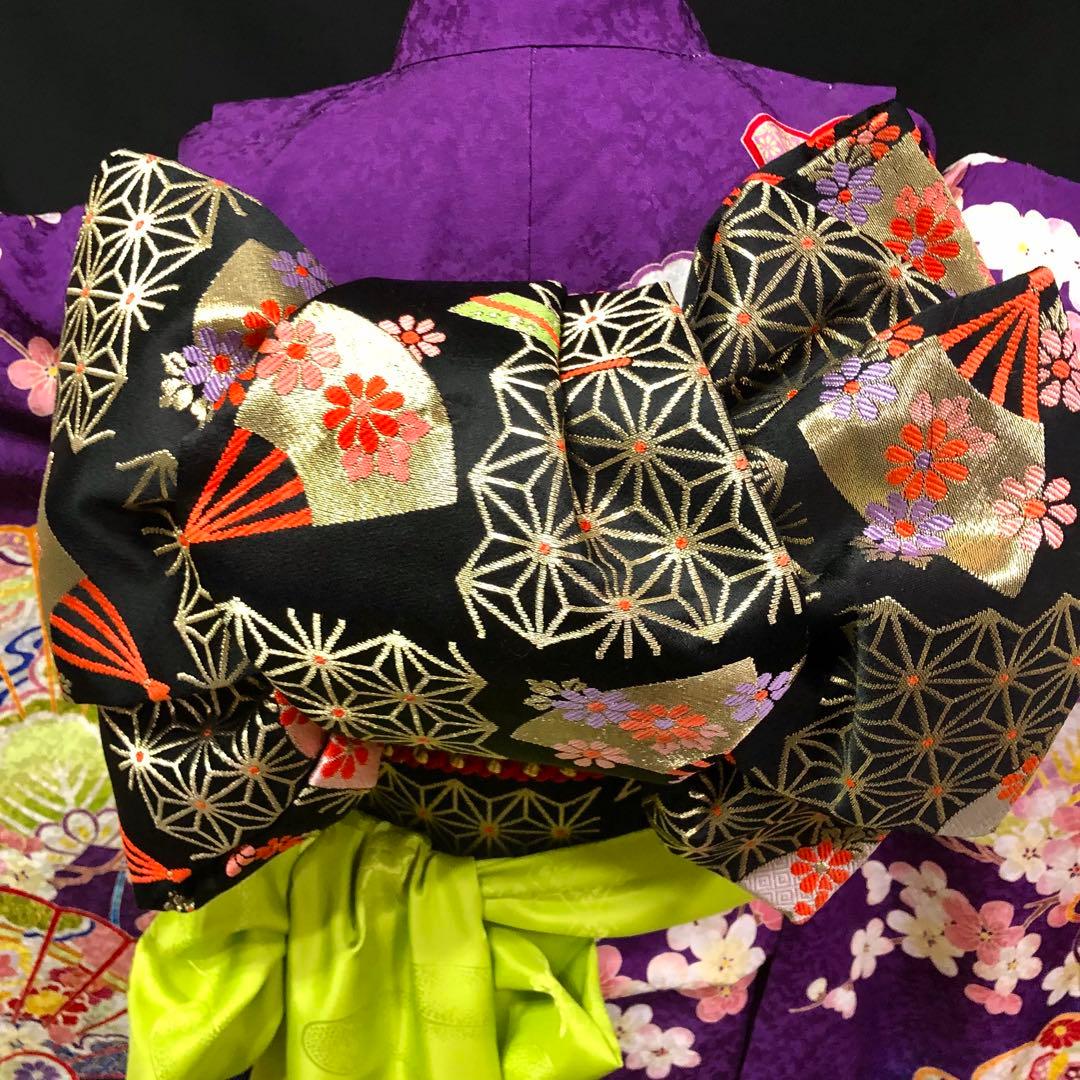 【正絹】 七五三　7歳　絵羽　紫　着物　四つ身　作り帯　セット　女の子