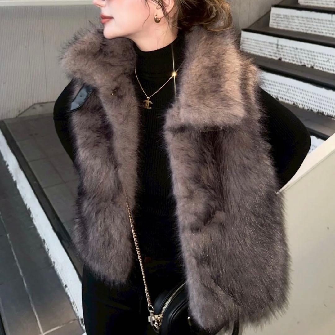 DIANTE プレミアムエコファーベルトベスト ブラウン