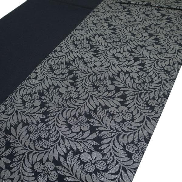 袋帯 京都 西陣 452 となみ織物 黒 グレー 草花 美品 中古 kp2291