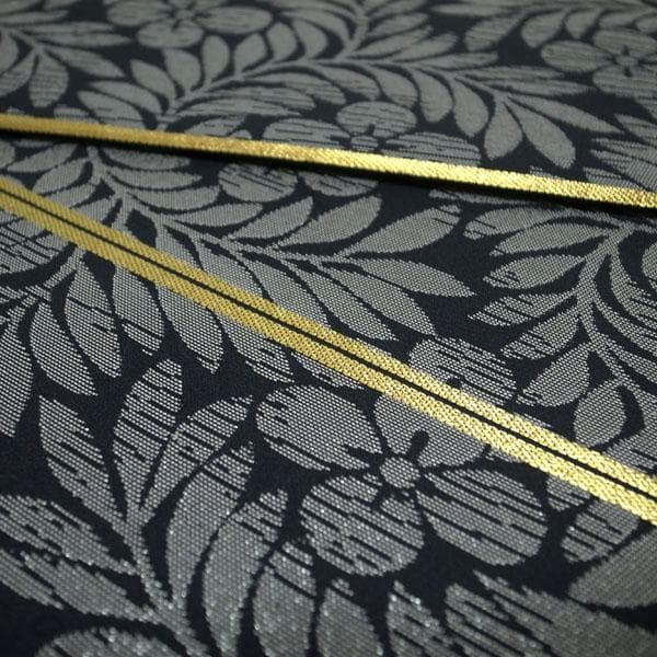 袋帯 京都 西陣 452 となみ織物 黒 グレー 草花 美品 中古 kp2291