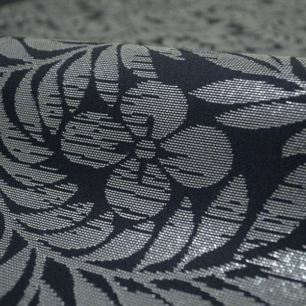 袋帯 京都 西陣 452 となみ織物 黒 グレー 草花 美品 中古 kp2291