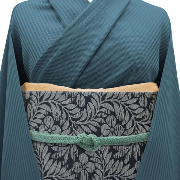 袋帯 京都 西陣 452 となみ織物 黒 グレー 草花 美品 中古 kp2291