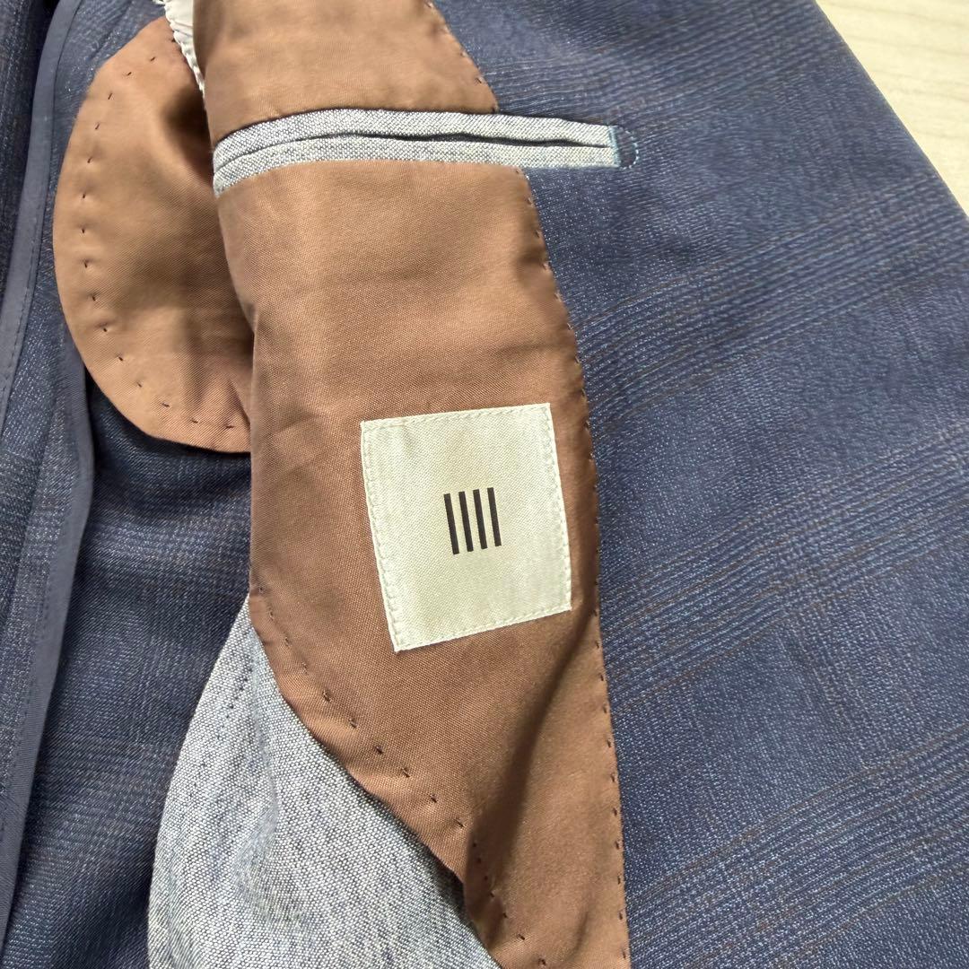 極美品 スーツセレクト 高級生地 ゼニア グレンチェック ネイビー スーツ M