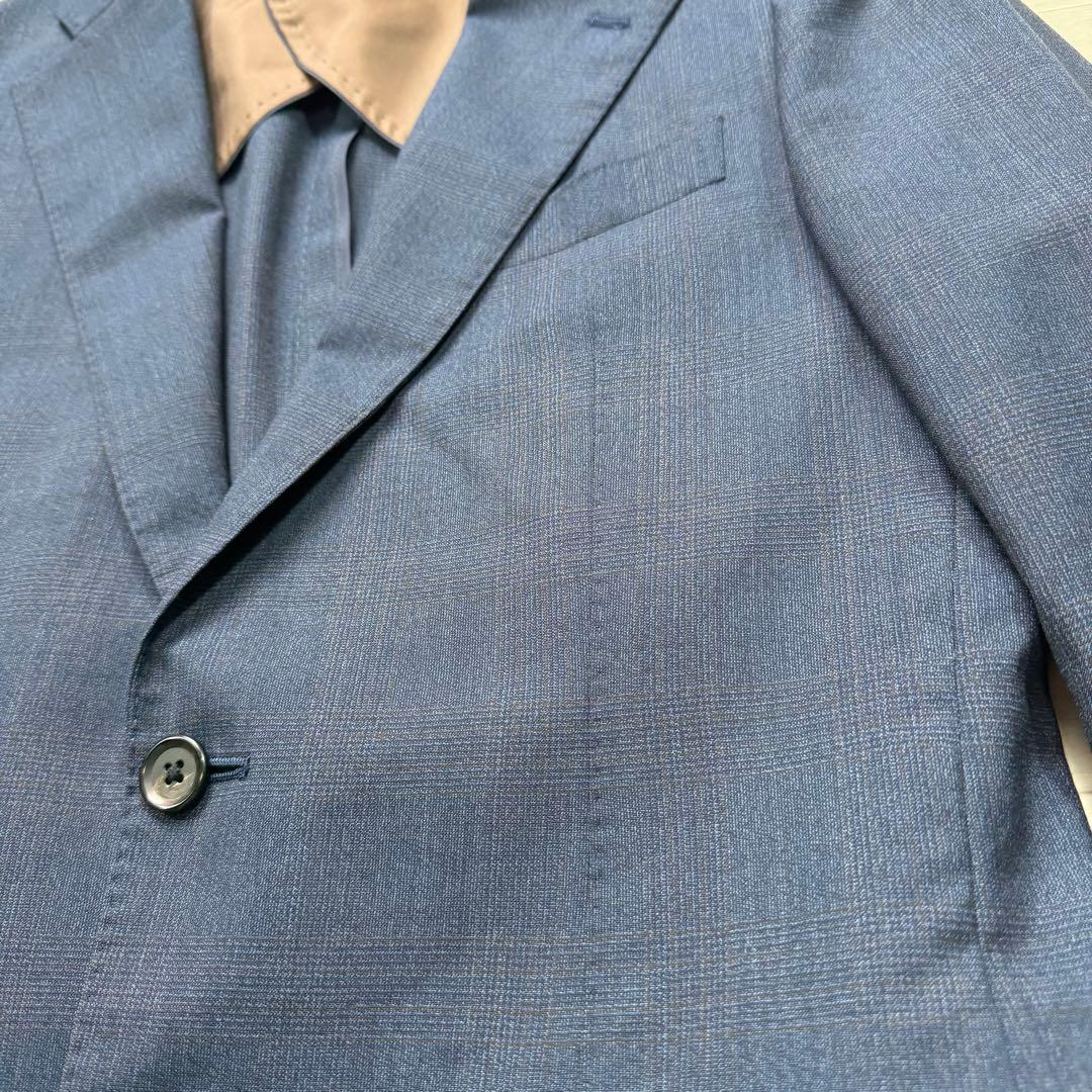 極美品 スーツセレクト 高級生地 ゼニア グレンチェック ネイビー スーツ M