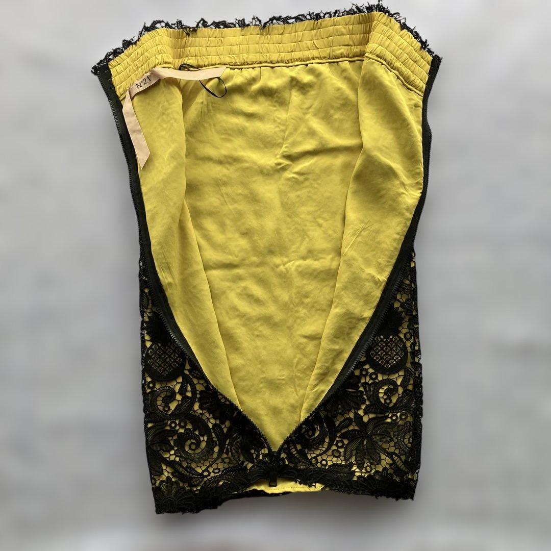 N°21 ヌメロヴェントゥーノ　フラワー総レースタイトスカート　イエロー