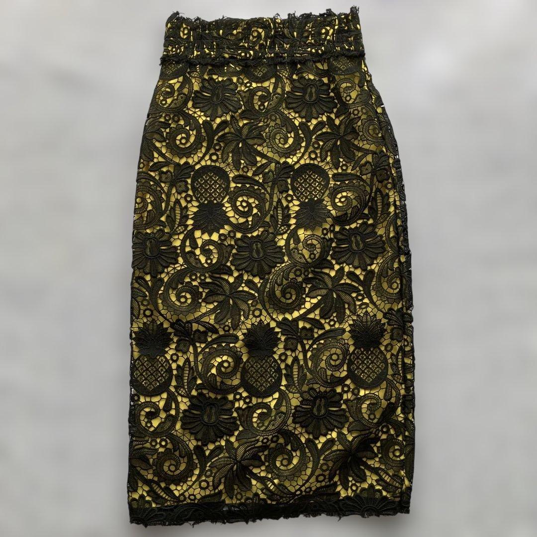 N°21 ヌメロヴェントゥーノ　フラワー総レースタイトスカート　イエロー