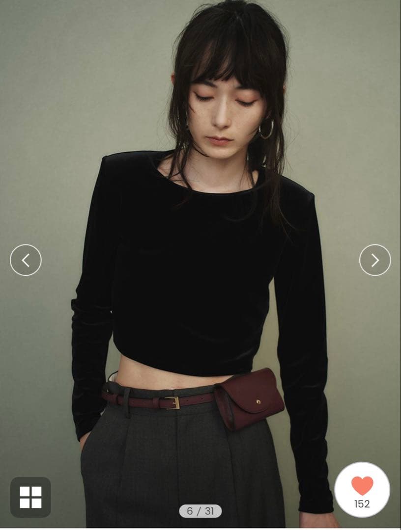 ánuans黒 ベルベット 長袖 クロップド トップス