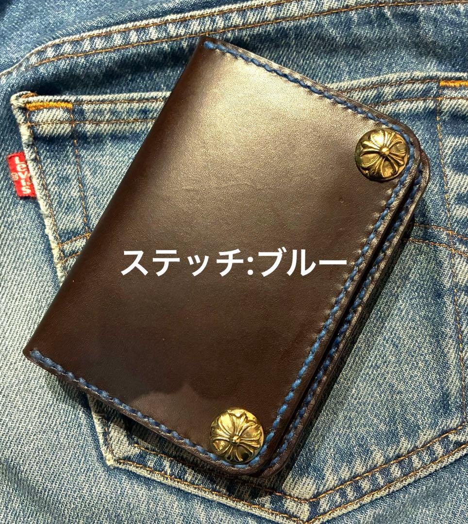 ミドル　トラッカーウォレット　シボ革　シルバー925クロスボールコンチョ