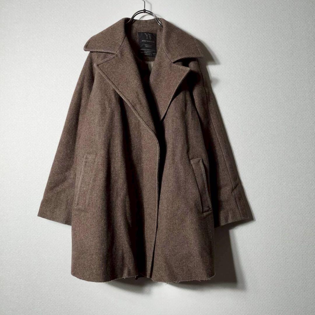 ワイズ Y's ヨウジヤマモト 女優襟Pコート ハーフコート 裁ち切り ウール