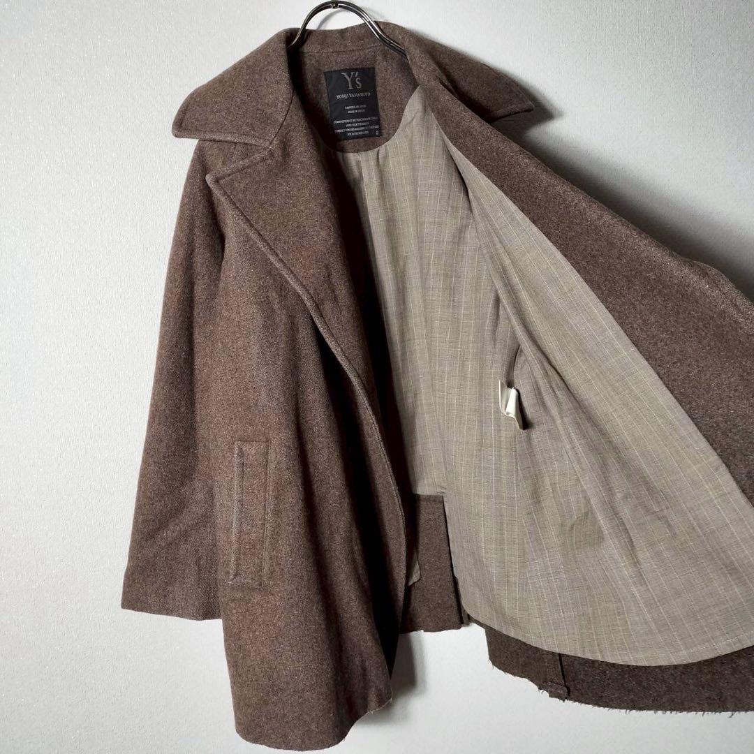 ワイズ Y's ヨウジヤマモト 女優襟Pコート ハーフコート 裁ち切り ウール