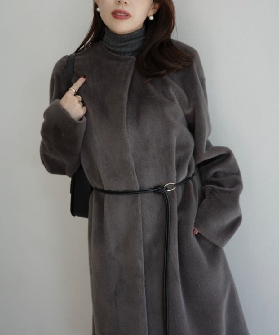 anuans ECOPEL ノーカラーファーコート