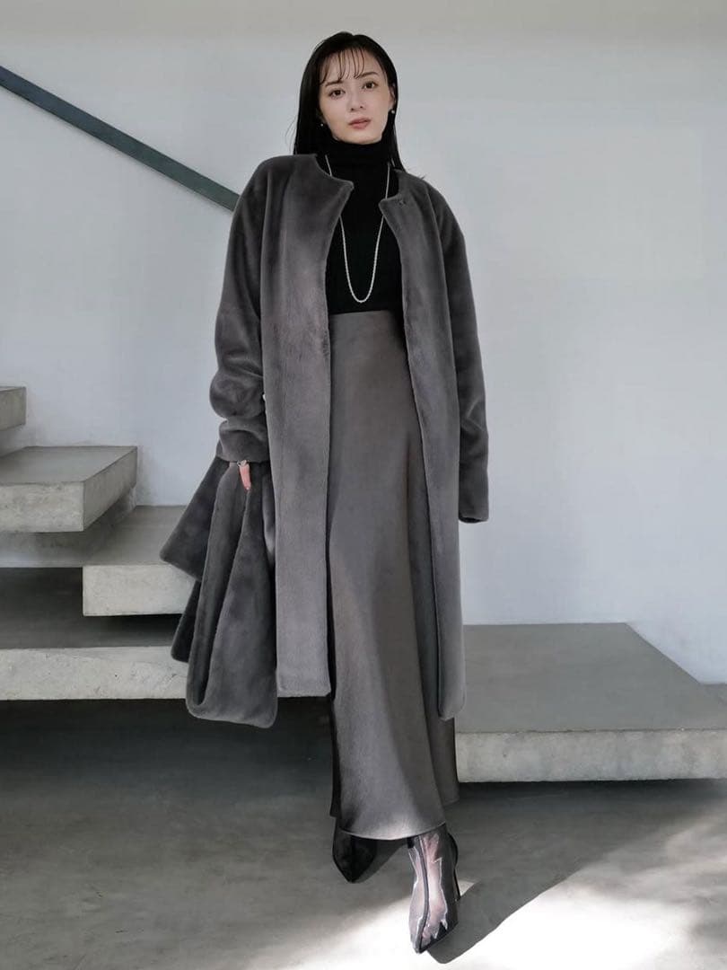 anuans ECOPEL ノーカラーファーコート