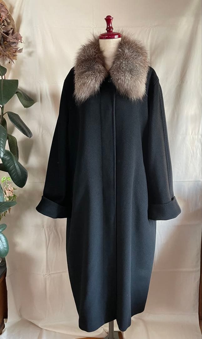 マリナリナルディ/イタリア製ファー付きバージンウールカシミヤロングコート/3L