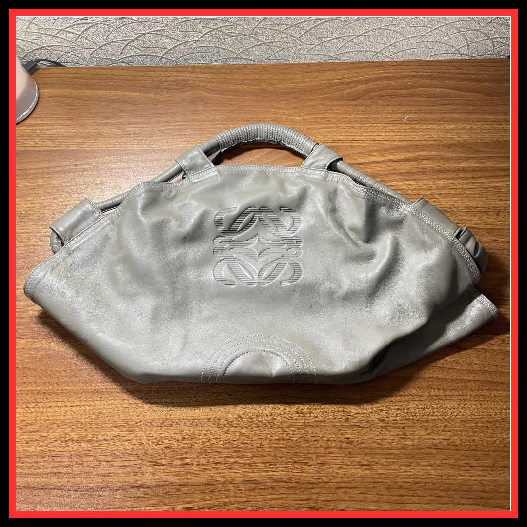 【美品】LOEWE ナッパアイレ ハンドバッグ 羊革 シルバーグレー アナグラム