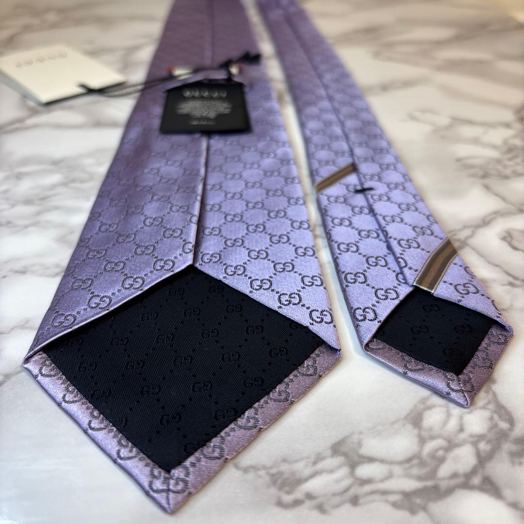 【新品&タグ付】GUCCI ネクタイ　パープル　現行タグ　GG 紫　刺繍