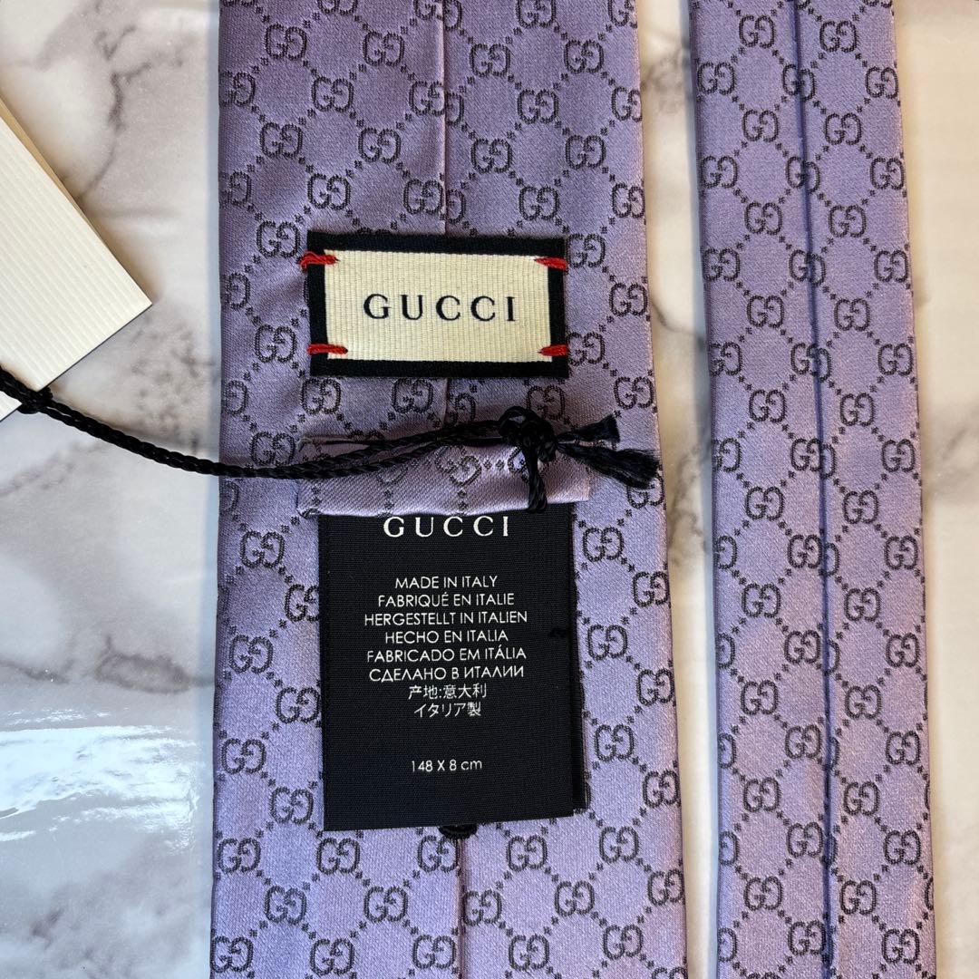 【新品&タグ付】GUCCI ネクタイ　パープル　現行タグ　GG 紫　刺繍