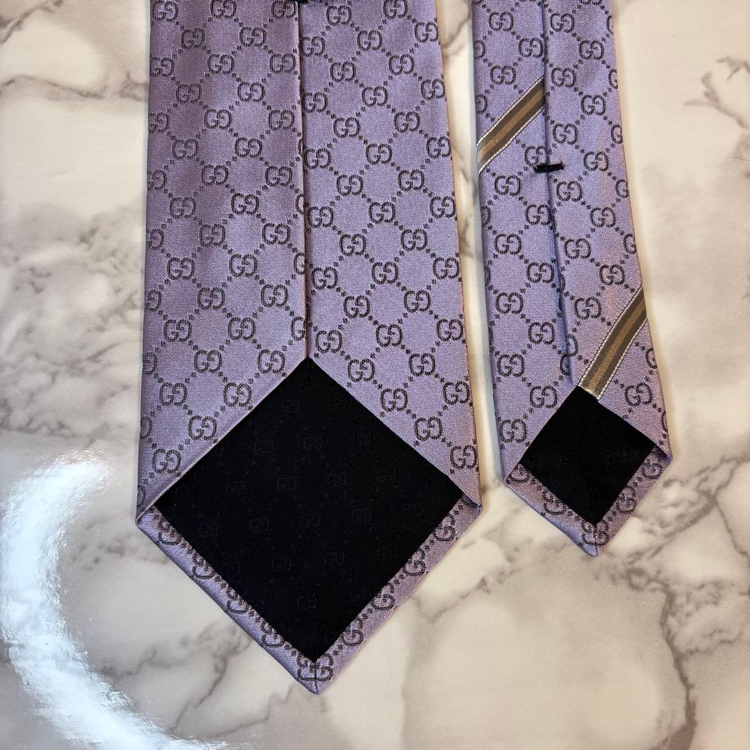 【新品&タグ付】GUCCI ネクタイ　パープル　現行タグ　GG 紫　刺繍