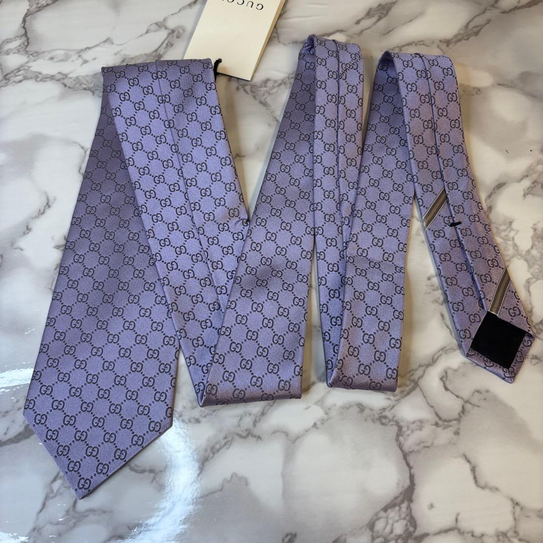 【新品&タグ付】GUCCI ネクタイ　パープル　現行タグ　GG 紫　刺繍