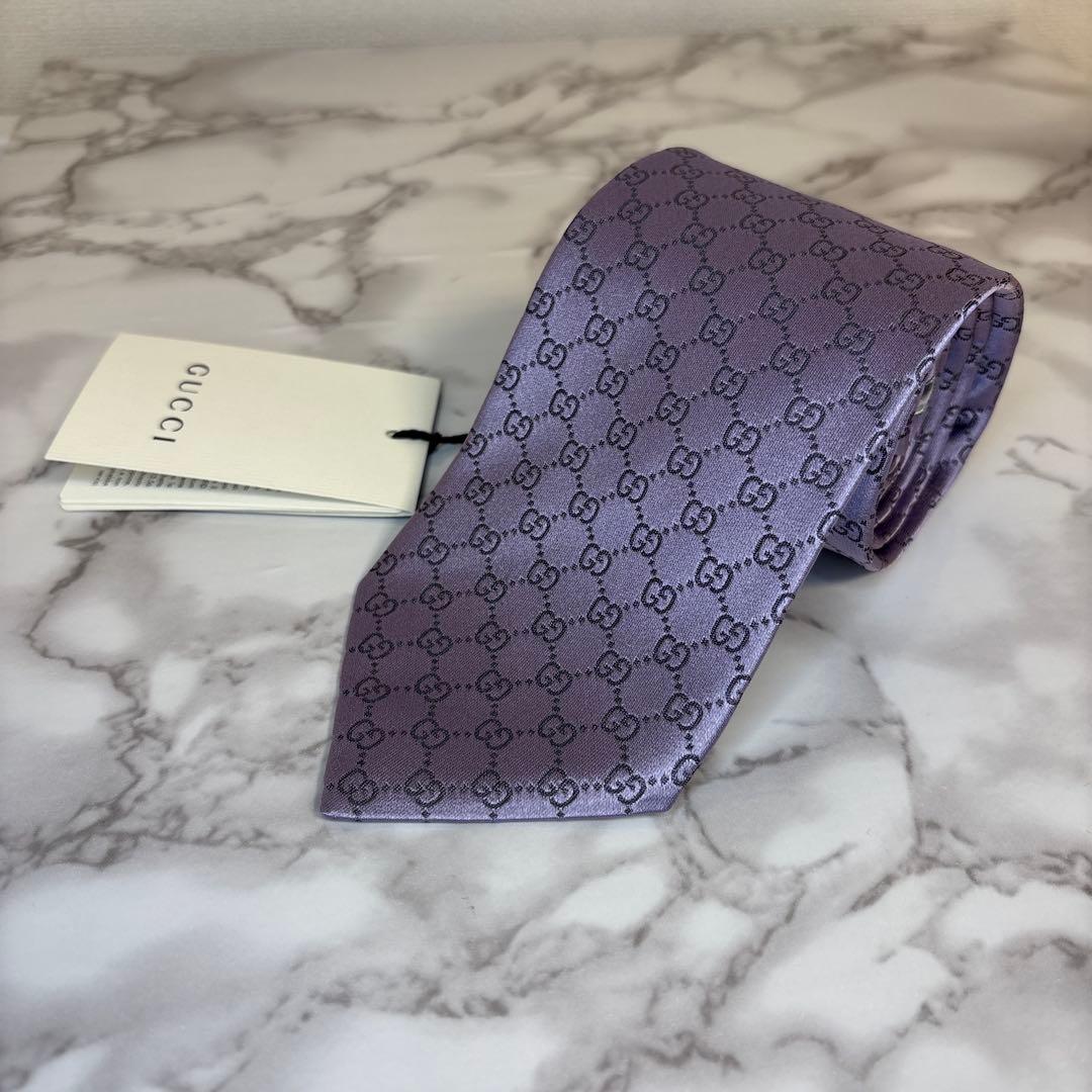 【新品&タグ付】GUCCI ネクタイ　パープル　現行タグ　GG 紫　刺繍