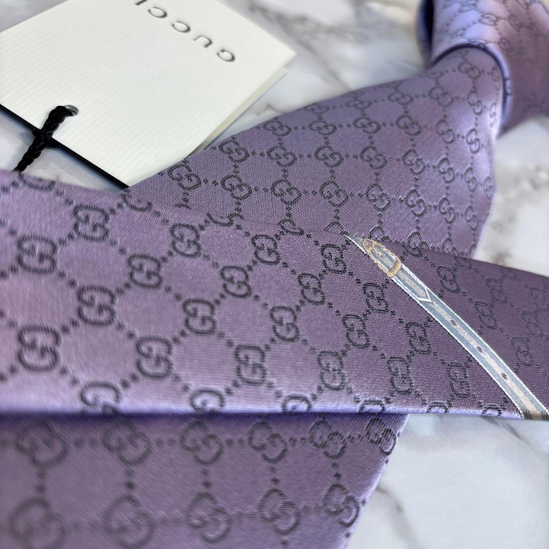 【新品&タグ付】GUCCI ネクタイ　パープル　現行タグ　GG 紫　刺繍