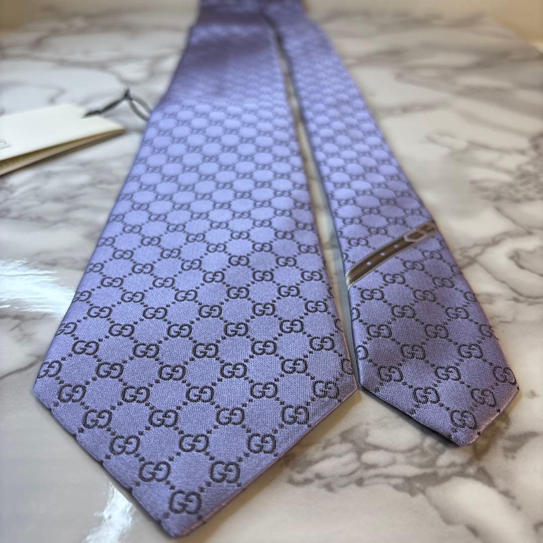 【新品&タグ付】GUCCI ネクタイ　パープル　現行タグ　GG 紫　刺繍