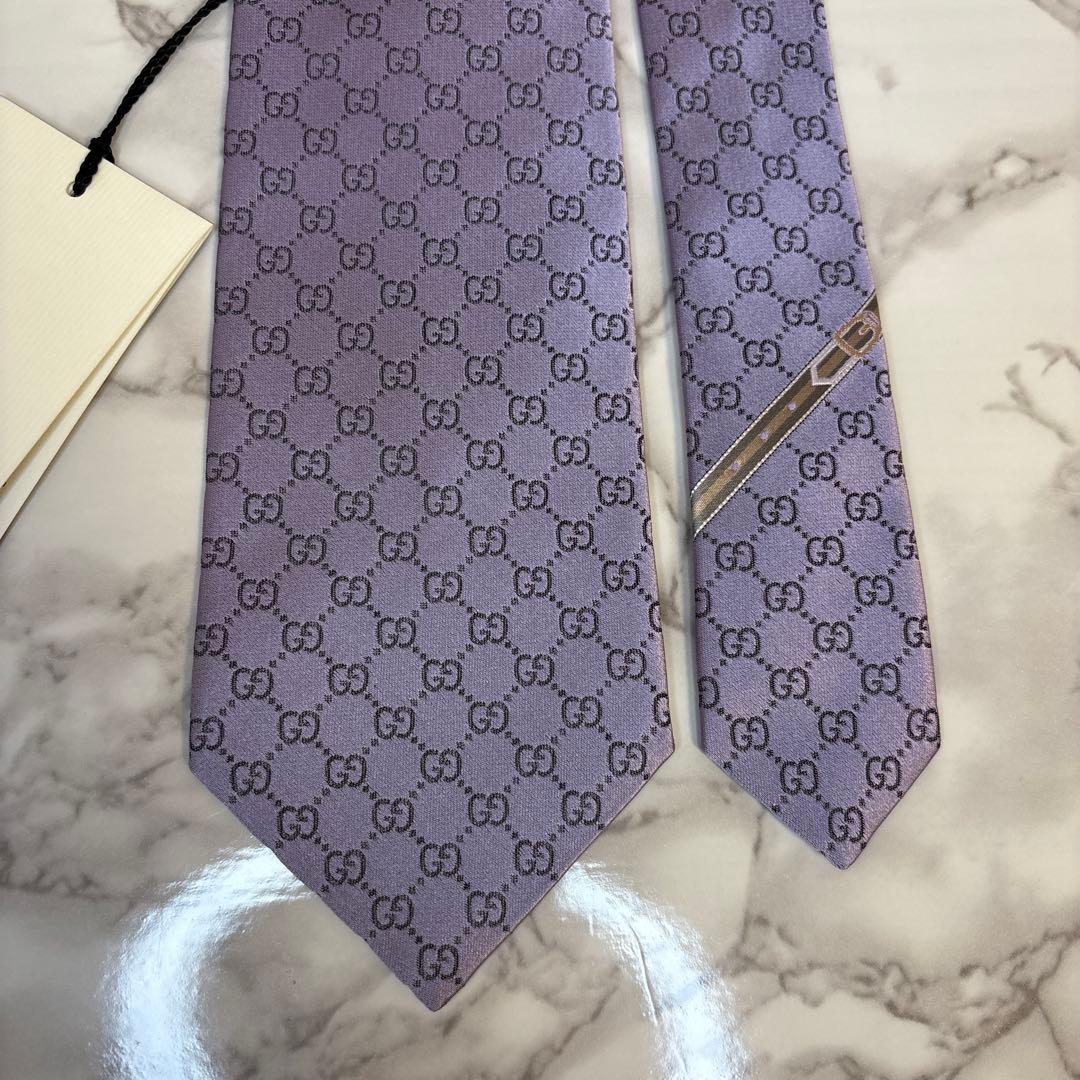 【新品&タグ付】GUCCI ネクタイ　パープル　現行タグ　GG 紫　刺繍