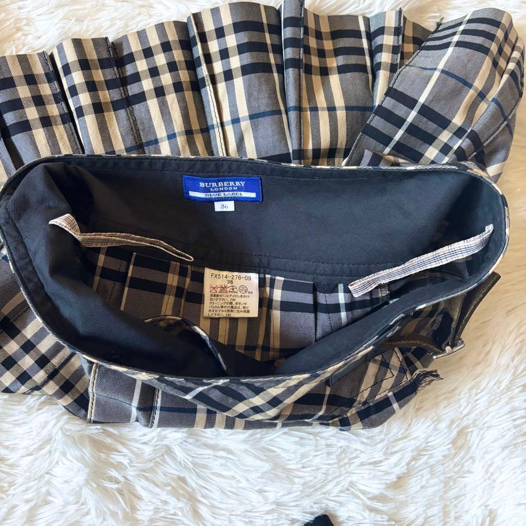 BURBERRY BLUE LABEL 2連 ベルト付 プリーツスカート