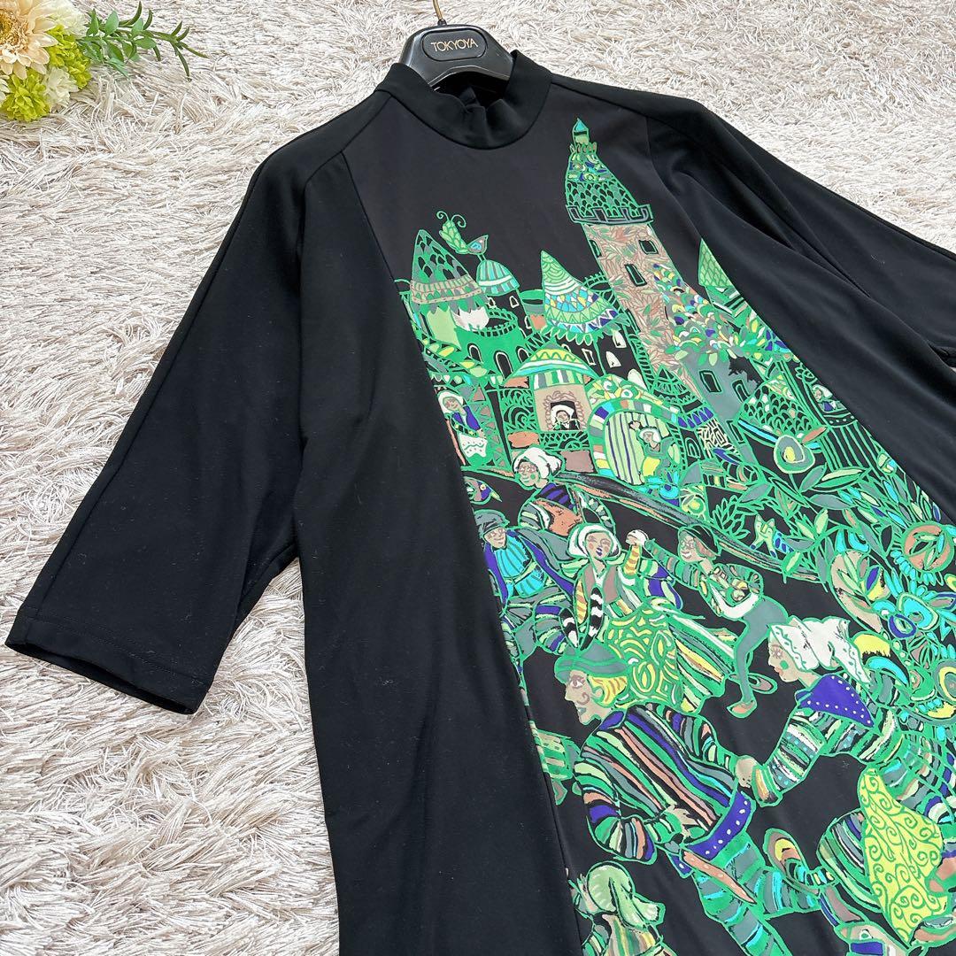 極美品✨TOKUKO 1er VOL 絵画 切り替え フレア チュニック アート