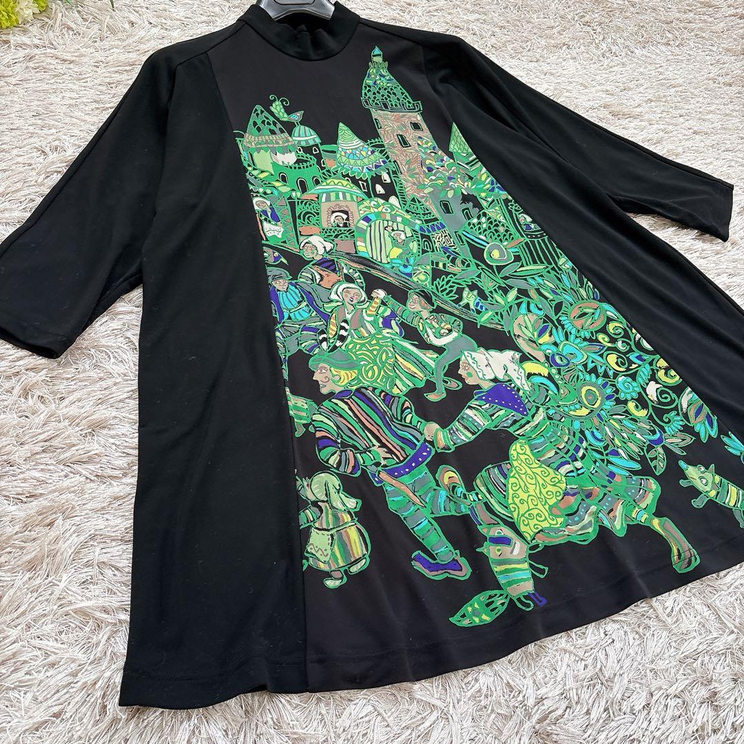 極美品✨TOKUKO 1er VOL 絵画 切り替え フレア チュニック アート