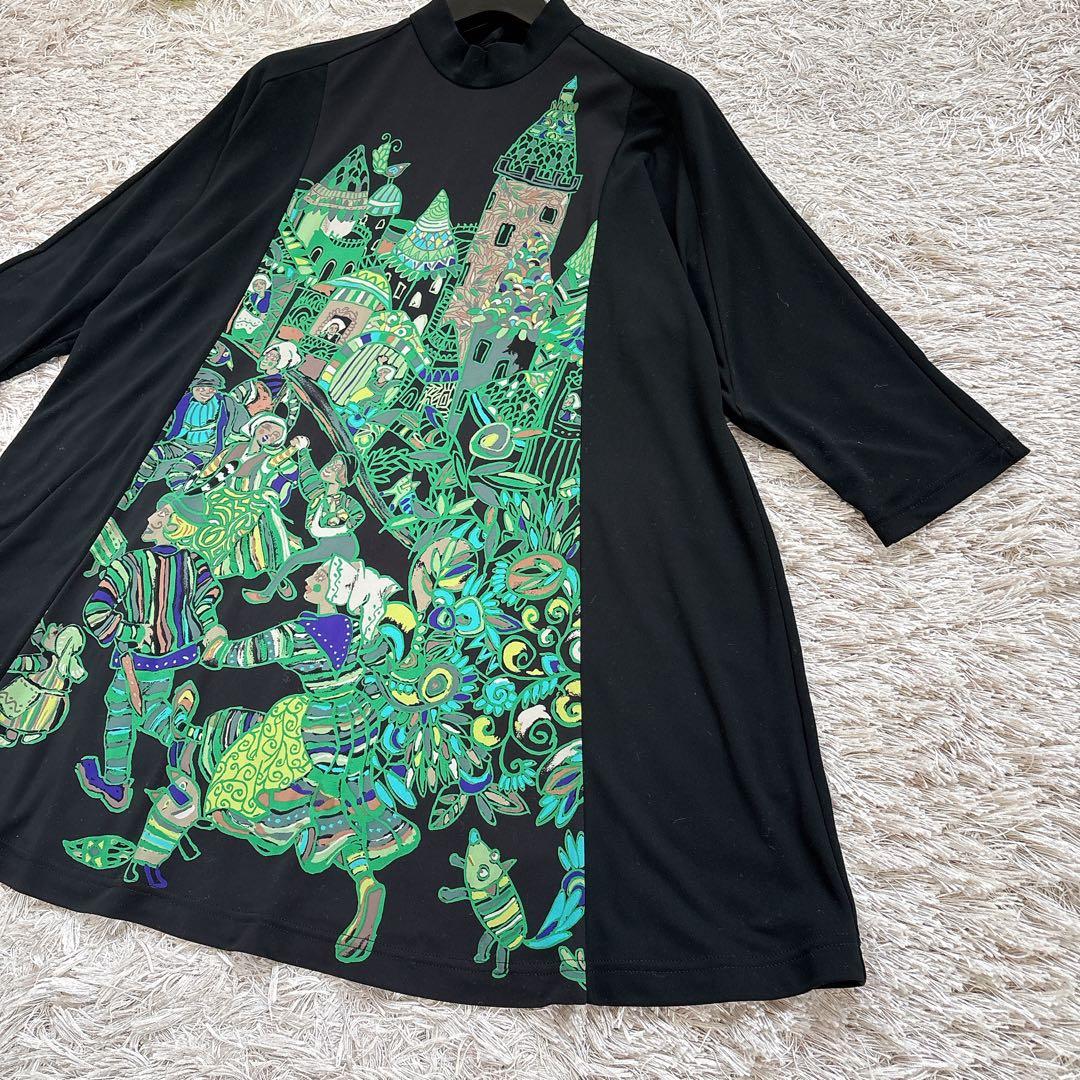 極美品✨TOKUKO 1er VOL 絵画 切り替え フレア チュニック アート