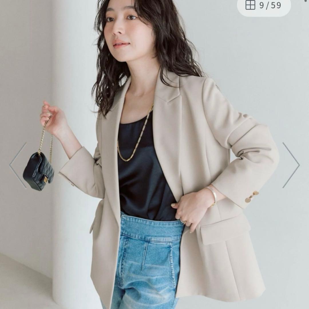 メタル釦ダブルジャケット　ラブティックボンボン　グレージュ　金ボタン