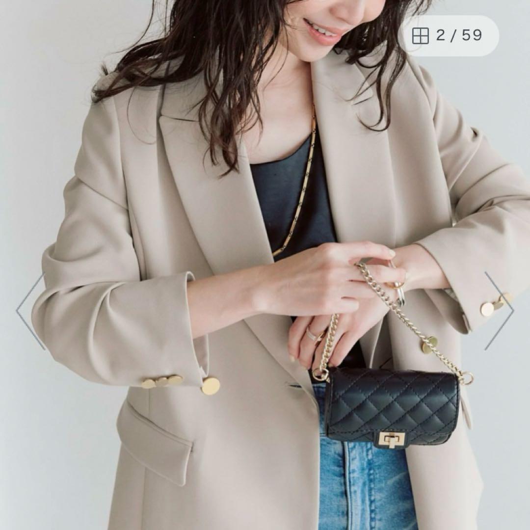 メタル釦ダブルジャケット　ラブティックボンボン　グレージュ　金ボタン