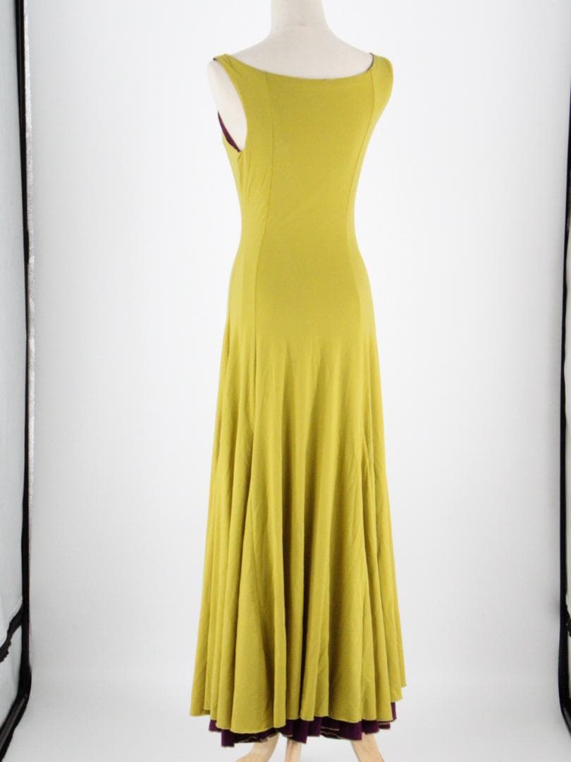 【美品 フラメンコ衣装】山吹色×パープル ドレス 大きく広がる裾 ワンピース